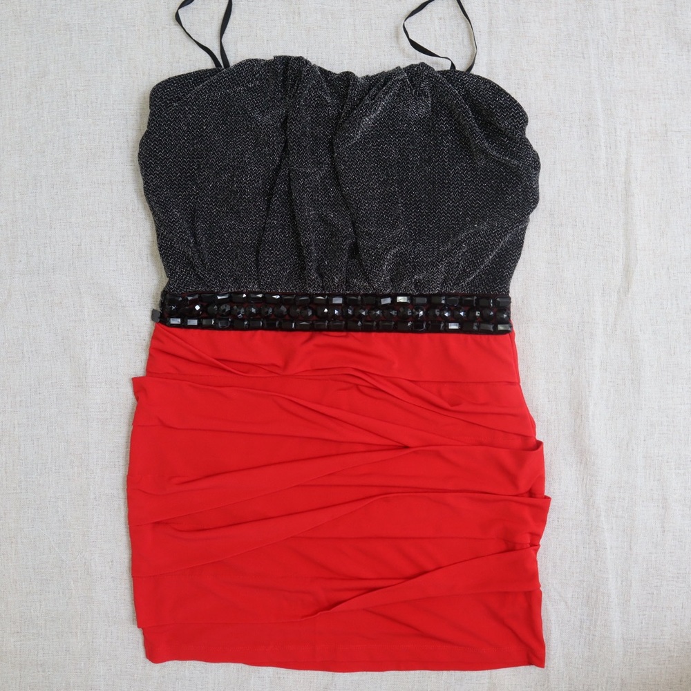 City Triangles Red Jeweled Mini Dress